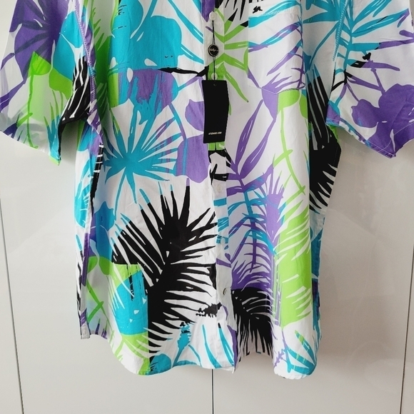 Men's A. Tiziano Palm Print Short Sleeve Button Down Shirt - Picture 4 of 10